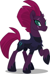Size: 3418x5000 | Tagged: safe, artist:dashiesparkle, tempest shadow, pony, unicorn, my little pony: the movie, absurd resolution, armor, broken horn, eye scar, female, looking at you, mare, one hoof raised, pretty pretty tempest, raised hoof, scar, simple background, smiling, solo, transparent background, vector, when she smiles