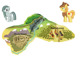 Size: 910x668 | Tagged: safe, braeburn, marble pie, earth pony, pony, appleloosa, braeble, cropped, female, ghastly gorge, looking at each other, male, map, mare, rock farm, shipping, shipping fuel, stallion, straight