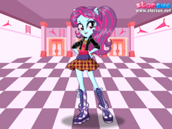 Size: 800x600 | Tagged: safe, artist:user15432, sunny flare, human, equestria girls, friendship games, boots, clothes, crystal prep shadowbolts, dressup game, ear piercing, earring, hand on hip, hasbro, hasbro studios, jacket, jewelry, outfit, piercing, ponied up, school spirit, school uniform, schoolgirl, shoes, starsue