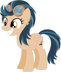 Size: 1024x1219 | Tagged: safe, artist:ra1nb0wk1tty, indigo zap, pegasus, pony, ear piercing, earring, equal cutie mark, equalized, equestria girls ponified, female, goggles, grin, jewelry, mare, piercing, ponified, simple background, smiling, solo, transparent background
