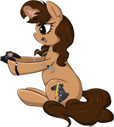 Size: 934x1042 | Tagged: safe, artist:violentdreamsofmine, oc, oc only, oc:alex, pony, unicorn, controller, female, joystick, magic, mare, simple background, sitting, solo, transparent background