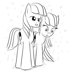 Size: 1000x1000 | Tagged: safe, artist:truffle shine, oc, oc only, oc:cordyceps sparkle, oc:truffle shine, earth pony, pony, duo, female, lineart, male, mare, rule 63, simple background, sketch, stallion, surprised, transparent background, truffle shine's sketch series
