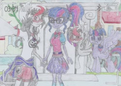 Size: 2247x1598 | Tagged: safe, artist:nephilim rider, sci-twi, twilight sparkle, twilight sparkle (alicorn), oc, oc:heaven lost, alicorn, equestria girls, alicorn oc, traditional art, twolight