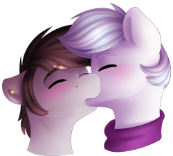 Size: 3000x2700 | Tagged: safe, artist:spirit-dude, double diamond, oc, earth pony, pony, blushing, canon x oc, clothes, cute, ear piercing, earring, eyes closed, gay, jewelry, kissing, male, piercing, scarf, stallion