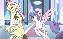 Size: 1280x800 | Tagged: safe, artist:dilemmas4u, pound cake, princess flurry heart, oc, female, male, offspring, older, older flurry heart, parent:pound cake, parent:princess flurry heart, parents:poundflurry, poundflurry, shipping, straight, the tables have turned