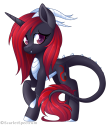 Size: 2364x2664 | Tagged: safe, artist:scarlet-spectrum, oc, oc only, oc:scarlet spectrum, dracony, hybrid, unicorn, female, looking at you, mare, simple background, solo, transparent background