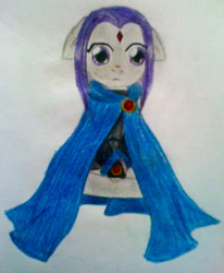 Size: 1168x1420 | Tagged: safe, artist:beetrue, pony, floppy ears, ponified, raven (teen titans), solo, traditional art