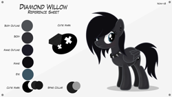 Size: 1920x1080 | Tagged: safe, artist:noah-x3, oc, oc only, oc:diamond willow, pegasus, pony, collar, ear piercing, emo, female, mare, piercing, reference sheet, solo