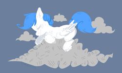 Size: 2000x1200 | Tagged: safe, artist:cloudyhills, oc, oc only, pegasus, pony, art, blue background, cloud, female, mare, sleeping, smiling, solo