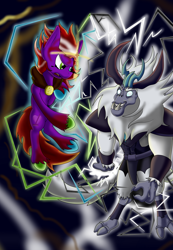 Size: 2432x3520 | Tagged: safe, artist:thebadgrinch, storm king, oc, oc:zantheon, earth pony, pony, my little pony: the movie, cloak, clothes, high res, magic