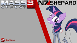 Size: 1920x1080 | Tagged: safe, artist:vaux111, twilight sparkle, unicorn twilight, pony, unicorn, clothes, commander shepard, cosplay, costume, crossover, female, mare, mass effect, mass effect 3, solo