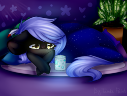 Size: 1000x757 | Tagged: safe, artist:twinkepaint, oc, oc only, oc:cloudy night, pegasus, pony, coffee mug, female, mare, mug, prone, solo