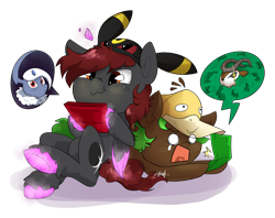 Size: 2683x2125 | Tagged: safe, artist:midnightpremiere, oc, oc:midnight premier, oc:zanon, nintendo ds, pokémon, simple background, transparent background, unshorn fetlocks