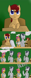 Size: 2048x5120 | Tagged: safe, artist:arkypony, rumble, scootaloo, oc, oc:lightning blitz, pegasus, pony, comic:ask motherly scootaloo, baby, baby food, baby pony, cast, colt, comic, dialogue, feeding, hairpin, highchair, male, motherly scootaloo, offspring, older, older rumble, older scootaloo, parent:rain catcher, parent:scootaloo, parents:catcherloo, rumbloo, shipping, sling, speech bubble, spoon, straight, sweatshirt