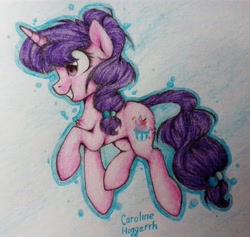 Size: 3297x3120 | Tagged: dead source, safe, artist:tortya, sugar belle, pony, high res, smiling, solo, traditional art, trotting