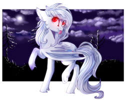 Size: 999x799 | Tagged: safe, artist:gloriajoy, oc, oc only, oc:wynter skye, bat pony, bat pony oc, cute, detailed background, happy, moon, night, raised hoof, red eyes, tongue out, ych result