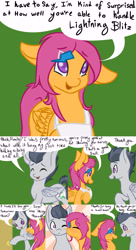 Size: 3750x6875 | Tagged: safe, artist:emiliearts, rumble, scootaloo, pony, comic:ask motherly scootaloo, blushing, cast, comic, female, hairpin, kiss on the cheek, kissing, male, motherly scootaloo, rumbloo, shipping, straight