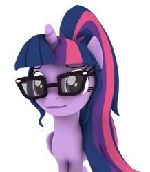 Size: 942x1080 | Tagged: safe, artist:dazzion, sci-twi, twilight sparkle, twilight sparkle (alicorn), alicorn, pony, 3d, glasses, scitwilicorn, simple background, solo, source filmmaker, transparent background