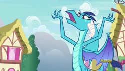 Size: 1920x1080 | Tagged: safe, screencap, princess ember, dragon, triple threat, arms in the air, faic, frown, glare, open mouth, solo, spread wings, wings