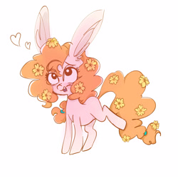 Size: 5000x5000 | Tagged: safe, artist:pinkablue, pear butter, earth pony, pony, absurd resolution, blushing, bunny ears, female, flower, flower in hair, heart, impossibly large ears, mare, open mouth, smiling, solo