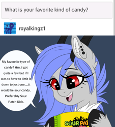 Size: 700x773 | Tagged: safe, artist:melodytheartpony, oc, oc only, dracony, hybrid, ask, candy, female, food, tumblr