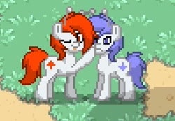 Size: 397x274 | Tagged: safe, oc, oc only, oc:discentia, oc:karma, pony, boop, duo, female, mare, ponified, pony town, reddit