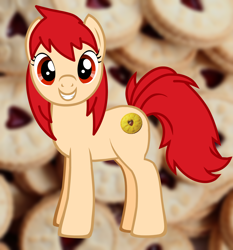 Size: 1994x2138 | Tagged: safe, artist:grapefruitface1, edit, oc, oc only, oc:jammie dodger, food pony, pony creator, cookie, cute, dodger, food, jam, jammie, smiling, solo