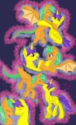 Size: 586x960 | Tagged: safe, artist:elainenuri, oc, oc only, oc:honey drops, oc:orion galaxy, alicorn, hybrid, alicorn oc, couple, drorion, female, interspecies offspring, male, nuzzling, oc x oc, offspring, offspring shipping, parent:discord, parent:flash sentry, parent:fluttershy, parent:twilight sparkle, parents:discoshy, parents:flashlight, shipping, straight