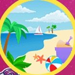 Size: 155x154 | Tagged: safe, beach, beach ball, cloud, my little pony logo, no pony, palm tree, sail boat, sand, starfish, water