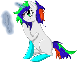 Size: 1414x1137 | Tagged: safe, artist:violentdreamsofmine, oc, oc only, oc:shape shifter, unicorn, female, heterochromia, magic, mare, mirror, simple background, sitting, solo, transparent background