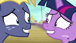 Size: 1920x1080 | Tagged: safe, screencap, star tracker, twilight sparkle, twilight sparkle (alicorn), alicorn, pony, once upon a zeppelin, awkward, looking at each other, socially awkward, sweat