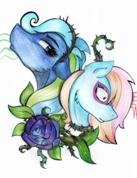 Size: 832x1080 | Tagged: safe, artist:deadskyfall, oc, oc only, oc:eve scintilla, oc:neurora logia, pony, bust, flower, glasses, portrait, rose