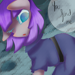 Size: 1024x1024 | Tagged: safe, artist:freeworldl, maud pie, earth pony, pony, abstract background, colored pupils, dialogue, female, looking at you, mare, one eye closed, solo