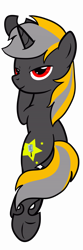 Size: 5907x17717 | Tagged: safe, artist:mimicproductions, oc, oc only, oc:optic t-bone, changeling, pony, unicorn, absurd resolution, body pillow, body pillow design, changeling hooves, changeling oc, cutie mark, gray coat, lidded eyes, looking at you, looking back, looking back at you, lying, red eyes, seductive look, smiling, solo, yellow changeling