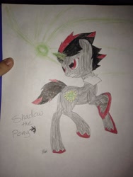 Size: 2448x3264 | Tagged: safe, artist:emenarartstudios, human, pony, hand, irl, irl human, photo, ponified, shadow the hedgehog, solo, sonic the hedgehog (series), traditional art