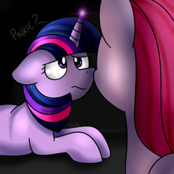 Size: 1000x1000 | Tagged: safe, artist:vale-bandicoot96, pinkie pie, twilight sparkle, pony, magic, pinkamena diane pie