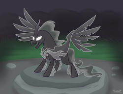 Size: 1024x785 | Tagged: safe, artist:flourret, pony of shadows, alicorn, pony, shadow play, glowing eyes, open mouth, solo, white eyes