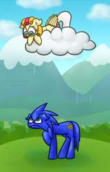 Size: 600x940 | Tagged: safe, artist:alittleofsomething, oc, oc:lola cloudmaker, pony, cloud, commission, mountain, ponified, rain, raincloud, sonic the hedgehog, sonic the hedgehog (series)