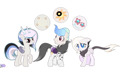 Size: 4025x2241 | Tagged: safe, artist:velveagicsentryyt, oc, oc only, oc:asterism, oc:mysterilestia, oc:soft skills, hybrid, pony, female, half-siblings, high res, interspecies offspring, male, offspring, parent:discord, parent:fluttershy, parent:princess celestia, parents:discoshy, parents:dislestia, simple background, transparent background