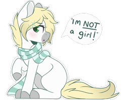 Size: 2500x2000 | Tagged: dead source, safe, artist:cinnamontee, oc, oc only, oc:ren, pony, clothes, femboy, high res, male, scarf, simple background, sitting, solo, stallion, transparent background, trap