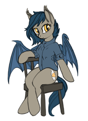 Size: 1156x1601 | Tagged: safe, alternate version, artist:lunebat, oc, oc only, oc:speck, anthro, bat pony, unguligrade anthro, bat pony oc, clothes, female, simple background, solo, white background