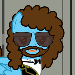 Size: 873x880 | Tagged: safe, edit, oc, oc:electric light, pegasus, pony, electric light orchestra, elo, equestria light orchestra, facial hair, jeff lynne, male, music, musician, parody, ponified, reaction image, stallion, sunglasses, tongue out