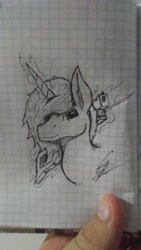 Size: 1440x2560 | Tagged: safe, artist:xxenocage, oc, oc only, pony, bust, graph paper, gun, monochrome, portrait, rifle, solo, traditional art, weapon