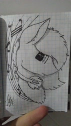 Size: 1440x2560 | Tagged: safe, artist:xxenocage, oc, oc only, pony, bust, graph paper, headphones, monochrome, music notes, portrait, solo, traditional art