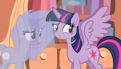 Size: 1024x587 | Tagged: safe, artist:fragrance-mlpng, twilight sparkle, twilight sparkle (alicorn), oc, oc:crystal clear, alicorn, pony, unicorn, female, mare