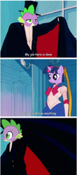 Size: 252x574 | Tagged: safe, spike, twilight sparkle, twilight sparkle (alicorn), alicorn, dragon, triple threat, sailor moon, tuxedo mask