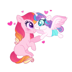 Size: 1000x1000 | Tagged: safe, artist:carouselunique, princess flurry heart, oc, oc:honeycrisp blossom, earth pony, pony, blank flank, boop, cute, diaper, female, filly, flurrybetes, half-siblings, heart, honeycrisp tales, interdimensional siblings, offspring, parent:big macintosh, parent:princess cadance, parents:cadmac, simple background, sisters, transparent background