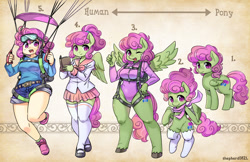 Size: 1600x1035 | Tagged: safe, artist:shepherd0821, oc, oc only, oc:windcatcher, anthro, human, pegasus, unguligrade anthro, anthro chart, anthro oc, clothes, cute, female, humanized, humanized oc, mare, ocbetes, parachute, smiling