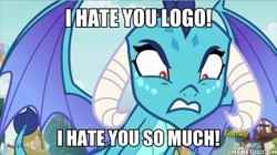 Size: 600x337 | Tagged: safe, edit, edited screencap, screencap, princess ember, dragon, triple threat, discovery family logo, fourth wall, image macro, meme