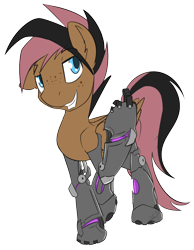 Size: 836x1078 | Tagged: safe, artist:beardie, oc, oc only, cyborg, pegasus, pony, amputee, beckoning, commission, female, prosthetic limb, prosthetics, quadruple amputee, simple background, transparent background